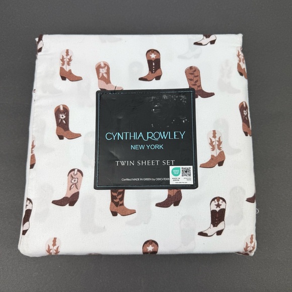 Cynthia Rowley New York‎ Twin Sheet Set with Cowboy Cowgirl Western Boots New - Picture 4 of 5